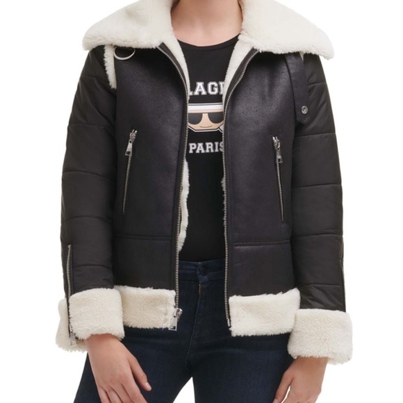 Karl Lagerfeld Leather Jacket with Faux - Picture 4 of 4